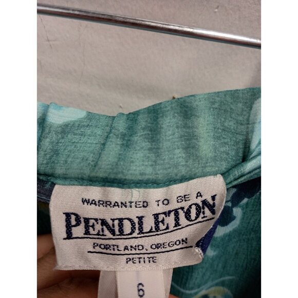 VTG Pendleton Womens Midi Skirt Sz 6 Petite Teal Floral Straight Modest Classic - Picture 6 of 8